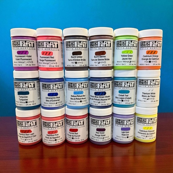 Lot of 18 Golden SoFlat Matte Acrylic 2 oz Paint Jars NEW - Picture 1 of 4
